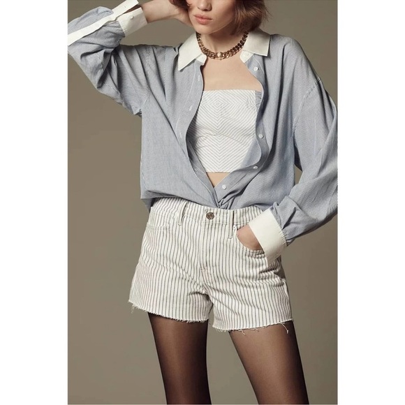 NWT Frame Anthropologie Le Brigette White Blue Stripe Shorts size 32 $258 - Picture 1 of 8